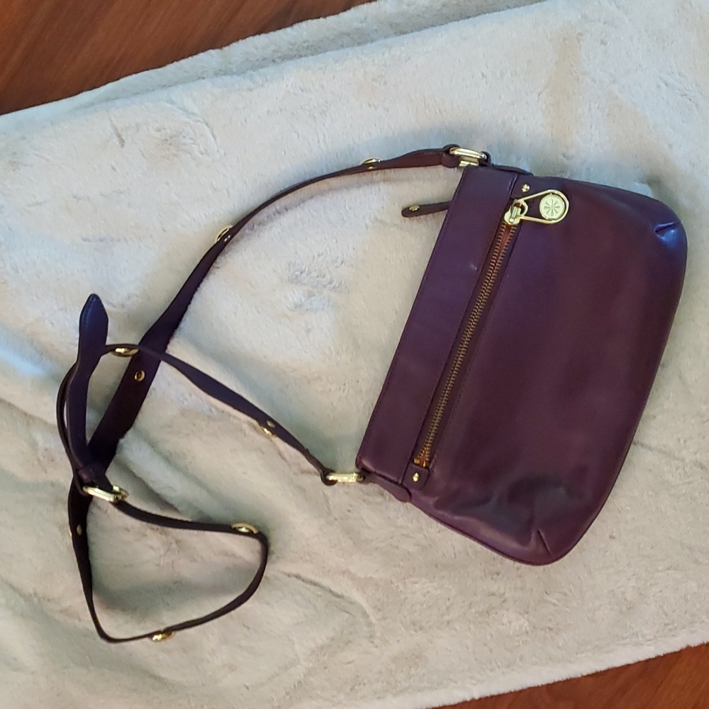 Isaac Mizrahi Live EUC deep purple leather shoulder bag - adjustable strap.